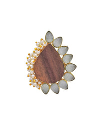 Floral Wood Ring | Grey & Blue - Statement Rings - Gold-Plated & Hypoallergenic Jewellery - Made in India - Dubai Jewellery - Dori