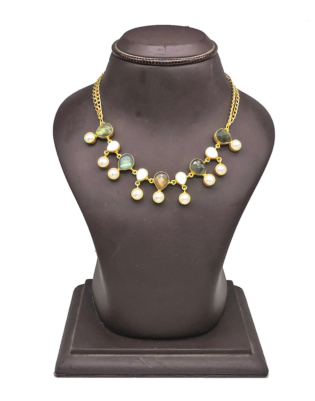 Labradorite & Pearl Necklace - Statement Necklaces - Gold-Plated & Hypoallergenic Jewellery - Made in India - Dubai Jewellery - Dori