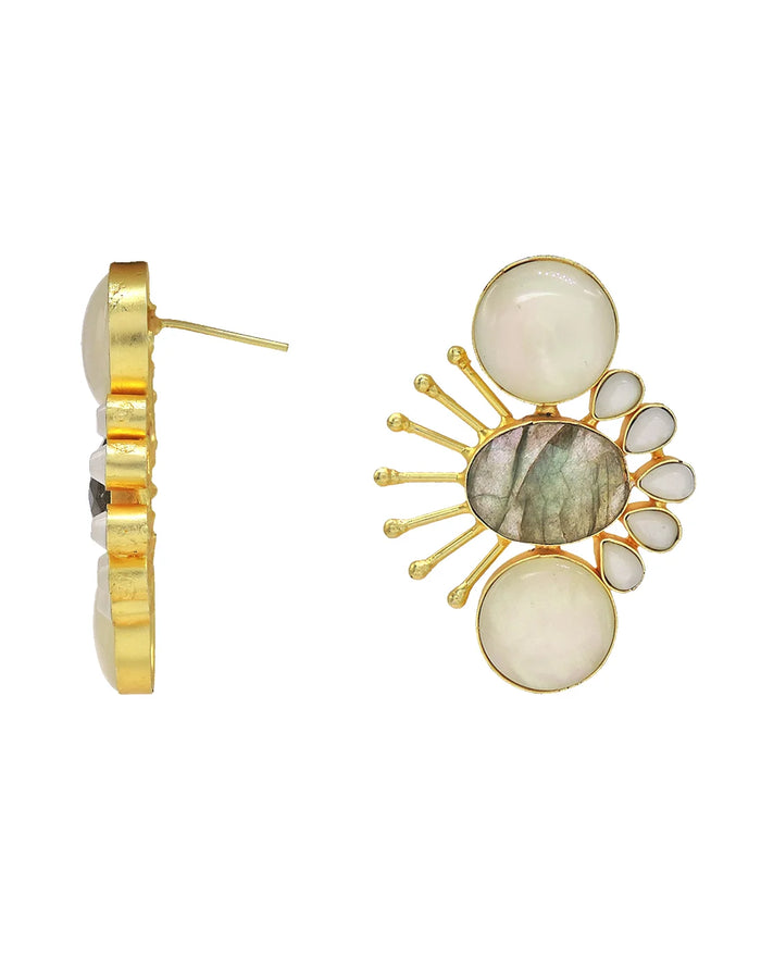 Labradorite & MOP Statement Earrings- Handcrafted Jewellery from Dori