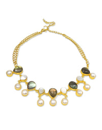 Labradorite & Pearl Necklace - Statement Necklaces - Gold-Plated & Hypoallergenic Jewellery - Made in India - Dubai Jewellery - Dori