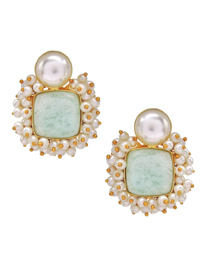 Amazonite & Pearl Bloom Earrings