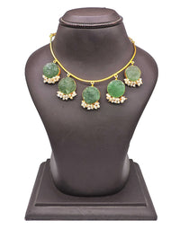 Jewelled Crown Necklace (Green Fluorite) - Statement Necklaces - Gold-Plated & Hypoallergenic Jewellery - Made in India - Dubai Jewellery - Dori