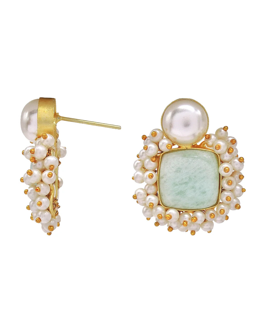 Amazonite & Pearl Bloom Earrings