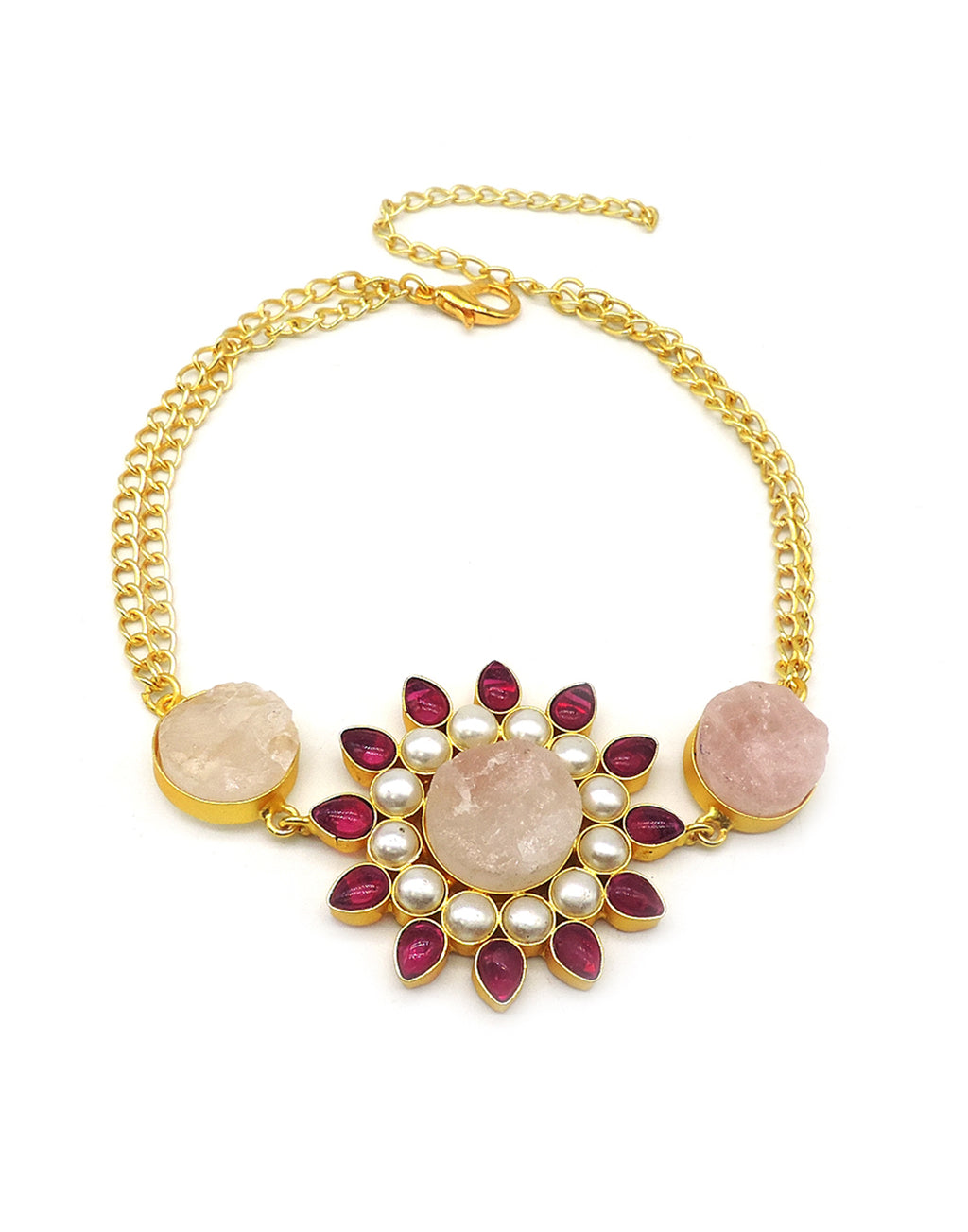 Pink Sunflower Necklace - Statement Necklaces - Gold-Plated & Hypoallergenic Jewellery - Made in India - Dubai Jewellery - Dori