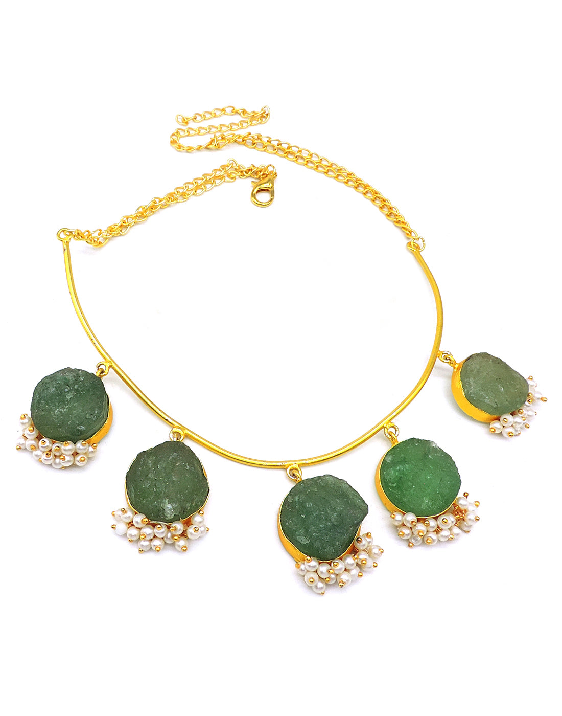 Jewelled Crown Necklace (Green Fluorite) - Statement Necklaces - Gold-Plated & Hypoallergenic Jewellery - Made in India - Dubai Jewellery - Dori