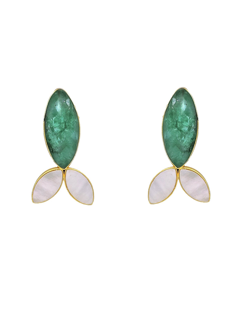 Leaf Pearl Earrings | Blue & Green - Statement Earrings - Gold-Plated & Hypoallergenic Jewellery - Made in India - Dubai Jewellery - Dori
