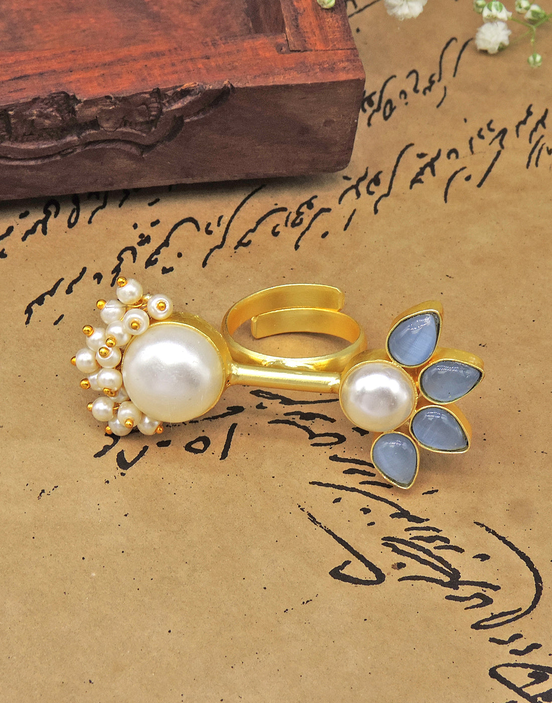 Floral Pearl Ring - Statement Rings - Gold-Plated & Hypoallergenic Jewellery - Made in India - Dubai Jewellery - Dori