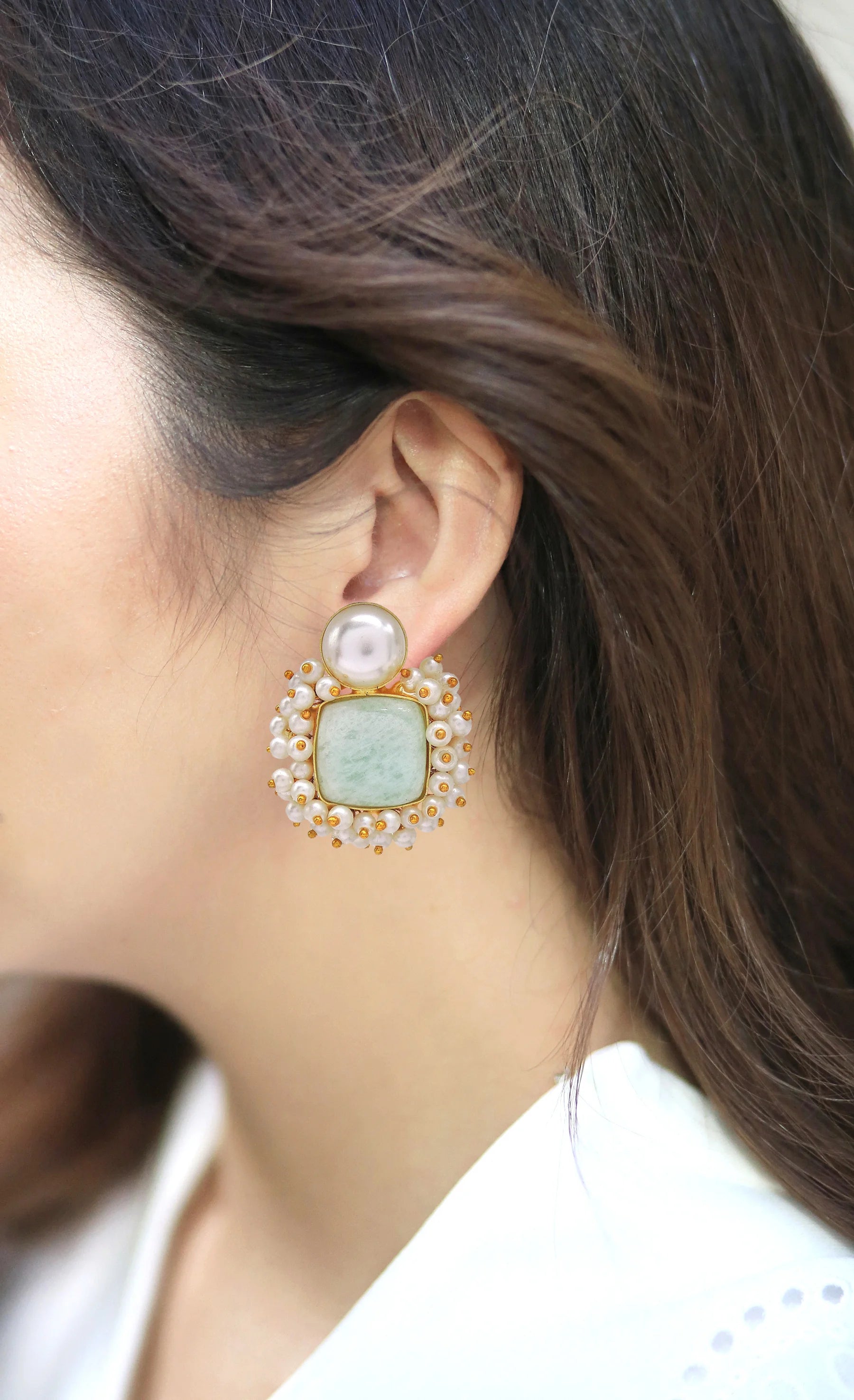 Amazonite & Pearl Bloom Earrings - Handcrafted Jewellery- Handcrafted Jewellery from Dori