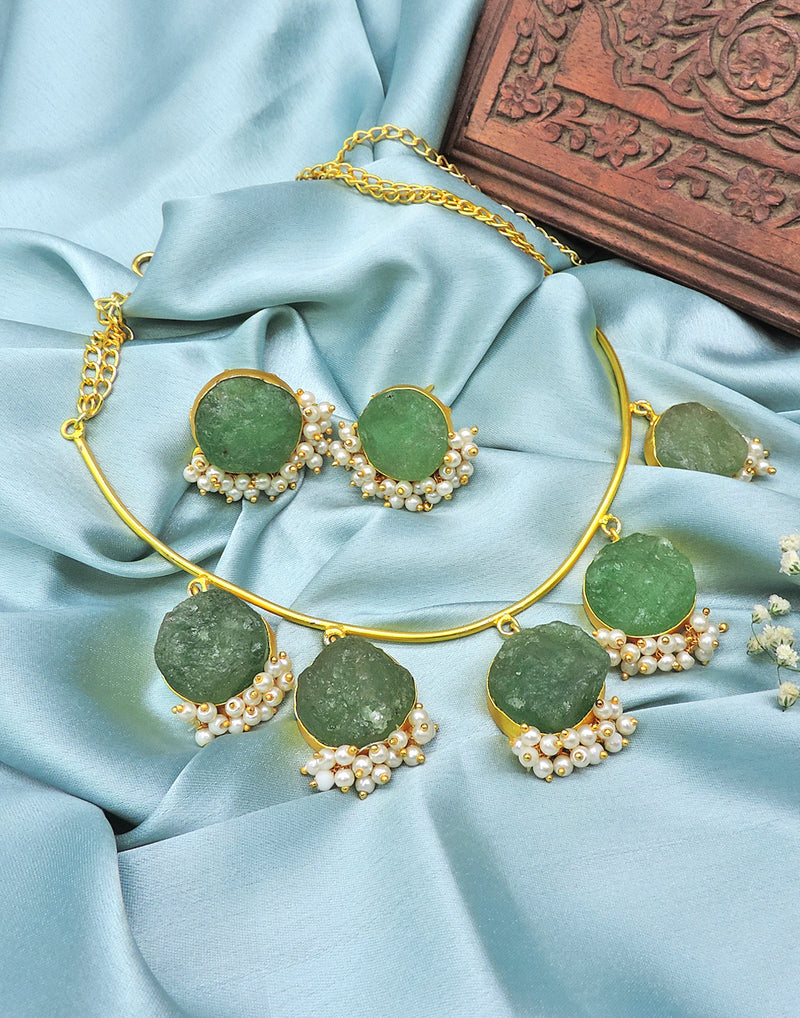 Jewelled Crown Necklace (Green Fluorite) - Statement Necklaces - Gold-Plated & Hypoallergenic Jewellery - Made in India - Dubai Jewellery - Dori
