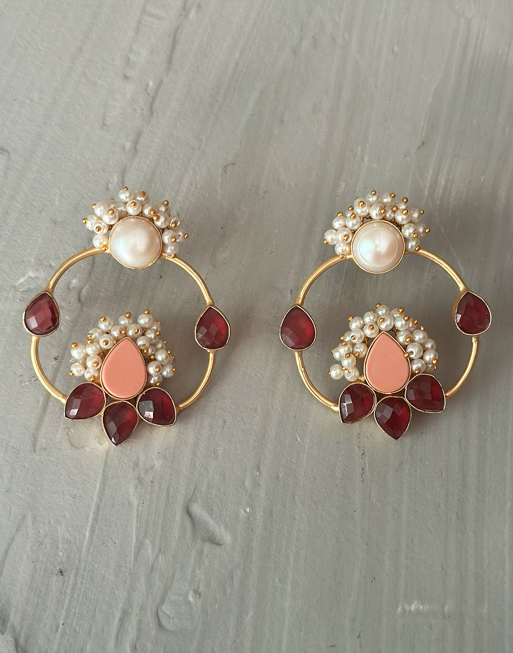 Red Floral Monalisa Hoops - Statement Earrings - Gold-Plated & Hypoallergenic Jewellery - Made in India - Dubai Jewellery - Dori