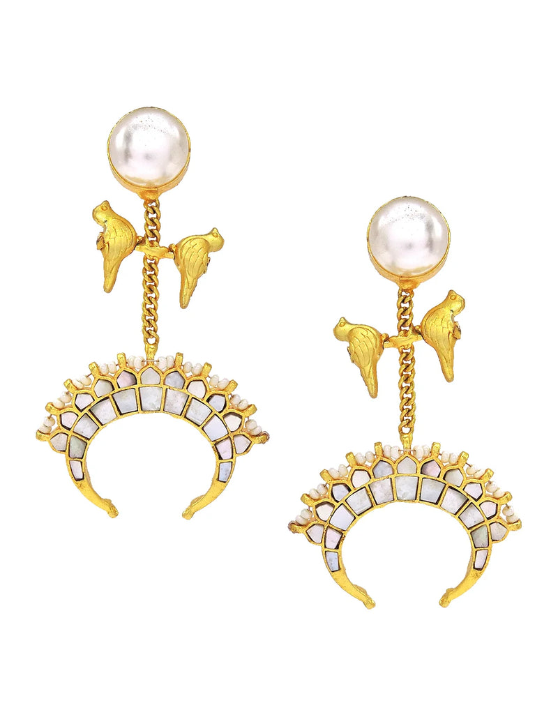 Pearl & Shell Bird Cluster Earrings