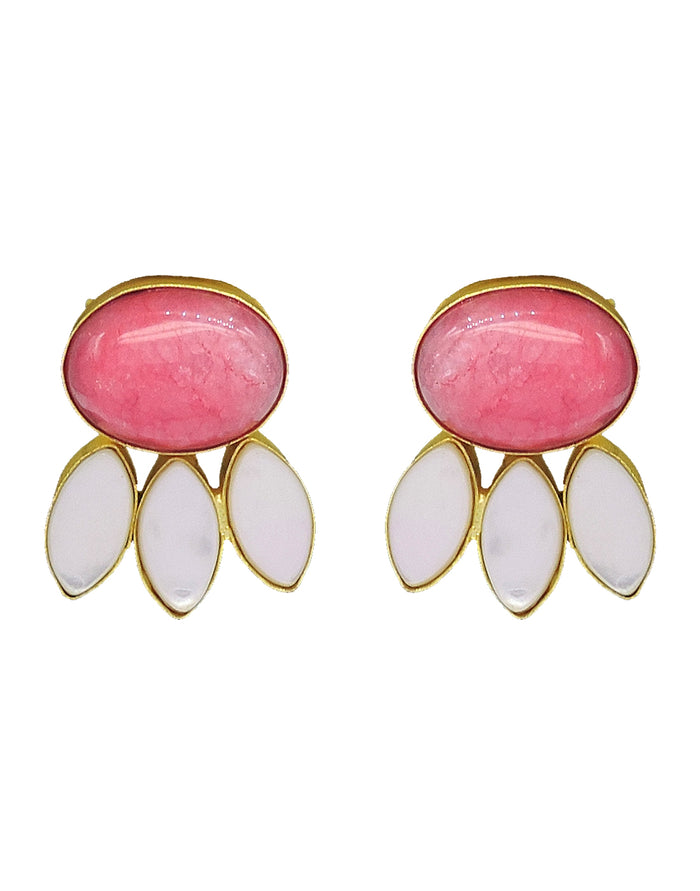 Pink Monalisa Earrings - Statement Earrings - Gold-Plated & Hypoallergenic Jewellery - Made in India - Dubai Jewellery - Dori