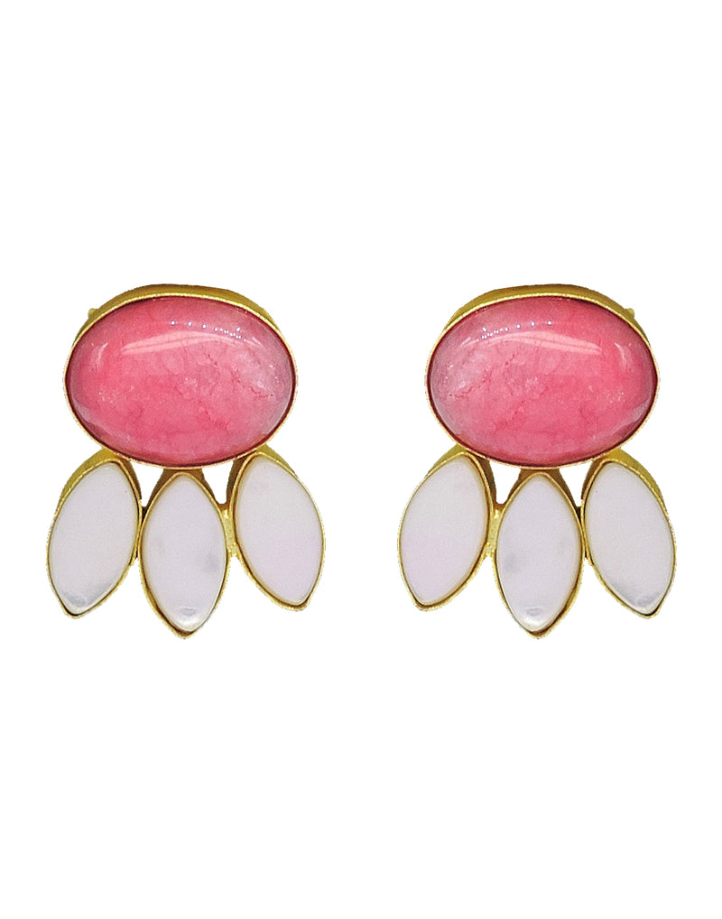 Pink Monalisa Earrings - Statement Earrings - Gold-Plated & Hypoallergenic Jewellery - Made in India - Dubai Jewellery - Dori