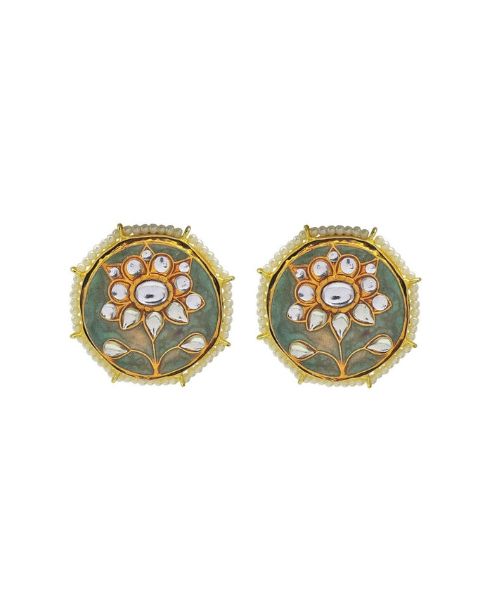 Kundan Earrings (Grey)- Handcrafted Jewellery from Dori