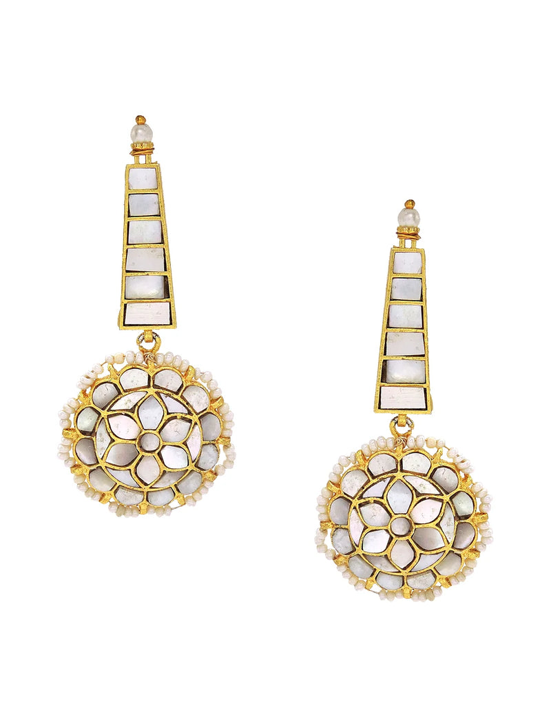 Pearl & Shell Geometric Cluster Earrings- Handcrafted Jewellery from Dori