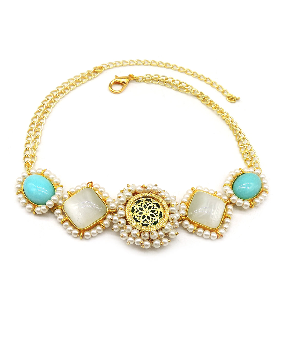 Jewelled Stone Necklace - Statement Necklaces - Gold-Plated & Hypoallergenic Jewellery - Made in India - Dubai Jewellery - Dori