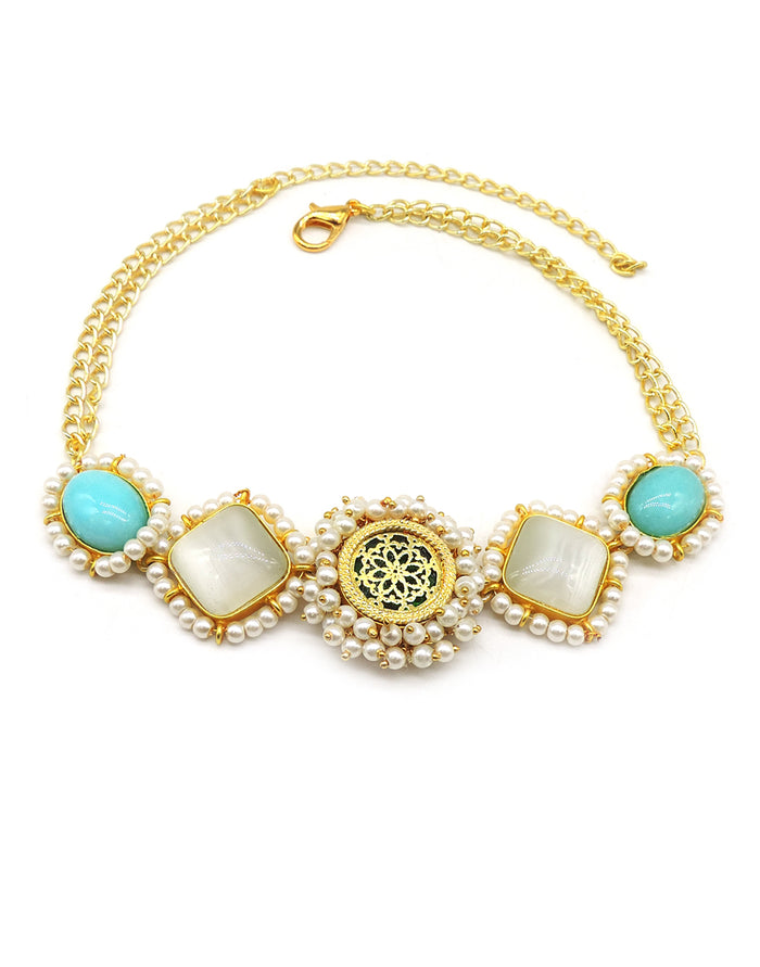 Jewelled Stone Necklace - Statement Necklaces - Gold-Plated & Hypoallergenic Jewellery - Made in India - Dubai Jewellery - Dori