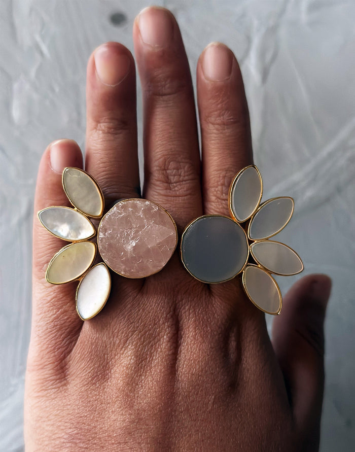 Quartz Floral Ring - Statement Bracelets & Cuffs - Gold-Plated & Hypoallergenic Jewellery - Made in India - Dubai Jewellery - Dori