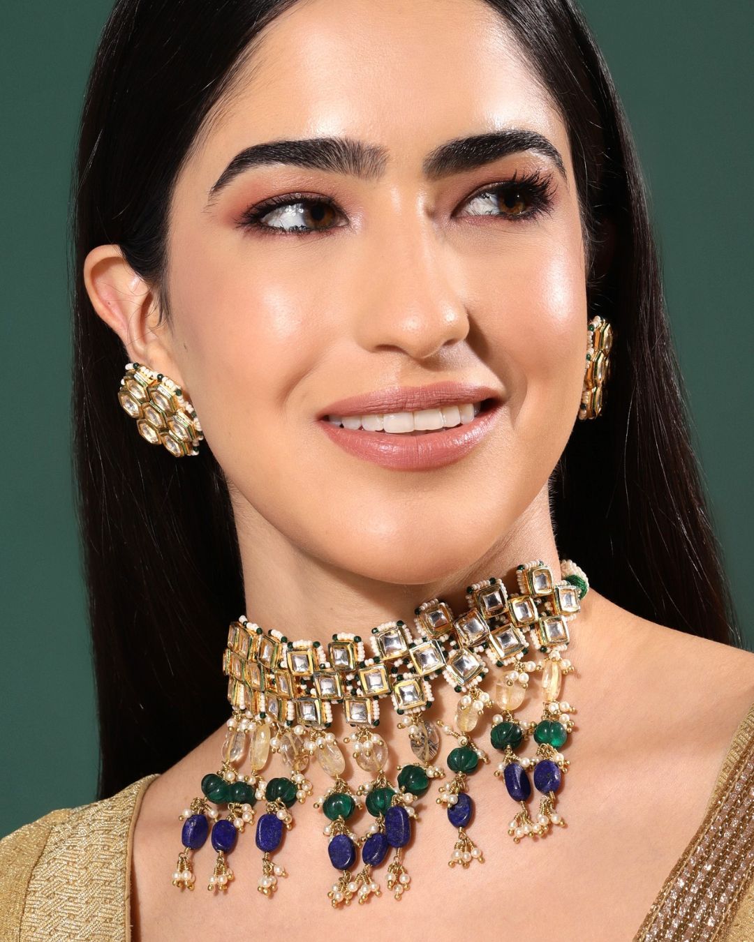 Antheia Lapiz Lazuli Kundan Choker Set  Necklaces - Handcrafted Jewellery - Made in India - Dubai Jewellery, Fashion & Lifestyle - Dori