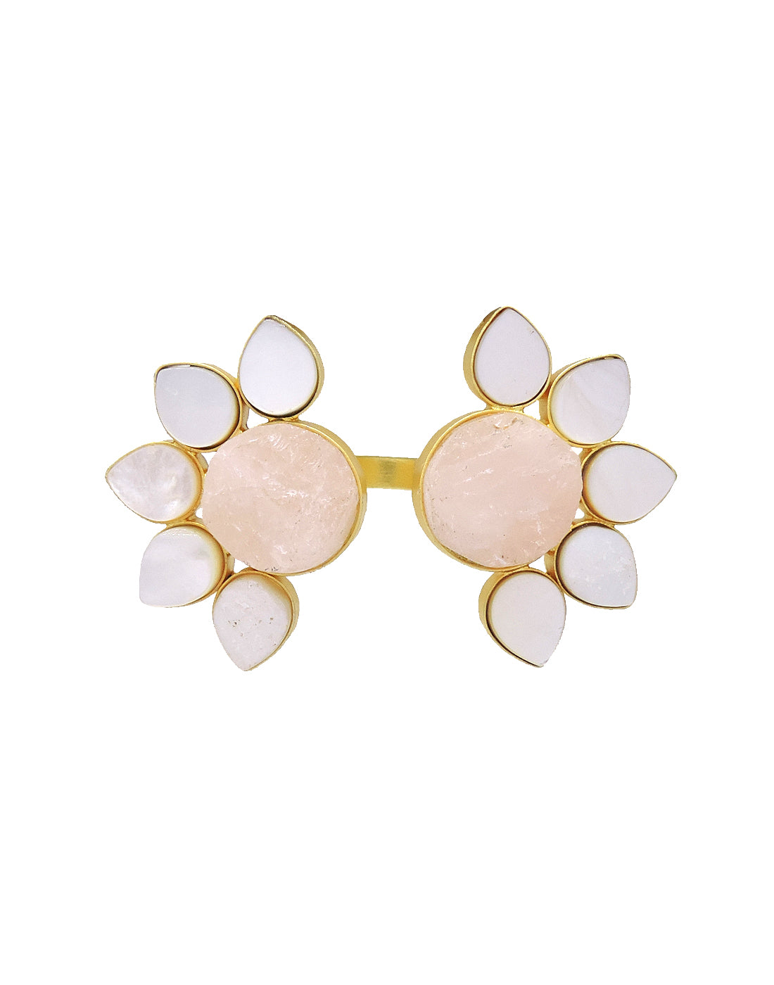 Twin Flora Ring (Rose Quartz) - Statement Rings - Gold-Plated & Hypoallergenic Jewellery - Made in India - Dubai Jewellery - Dori