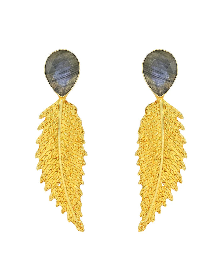 Labradorite Leaf Earrings- Handcrafted Jewellery from Dori