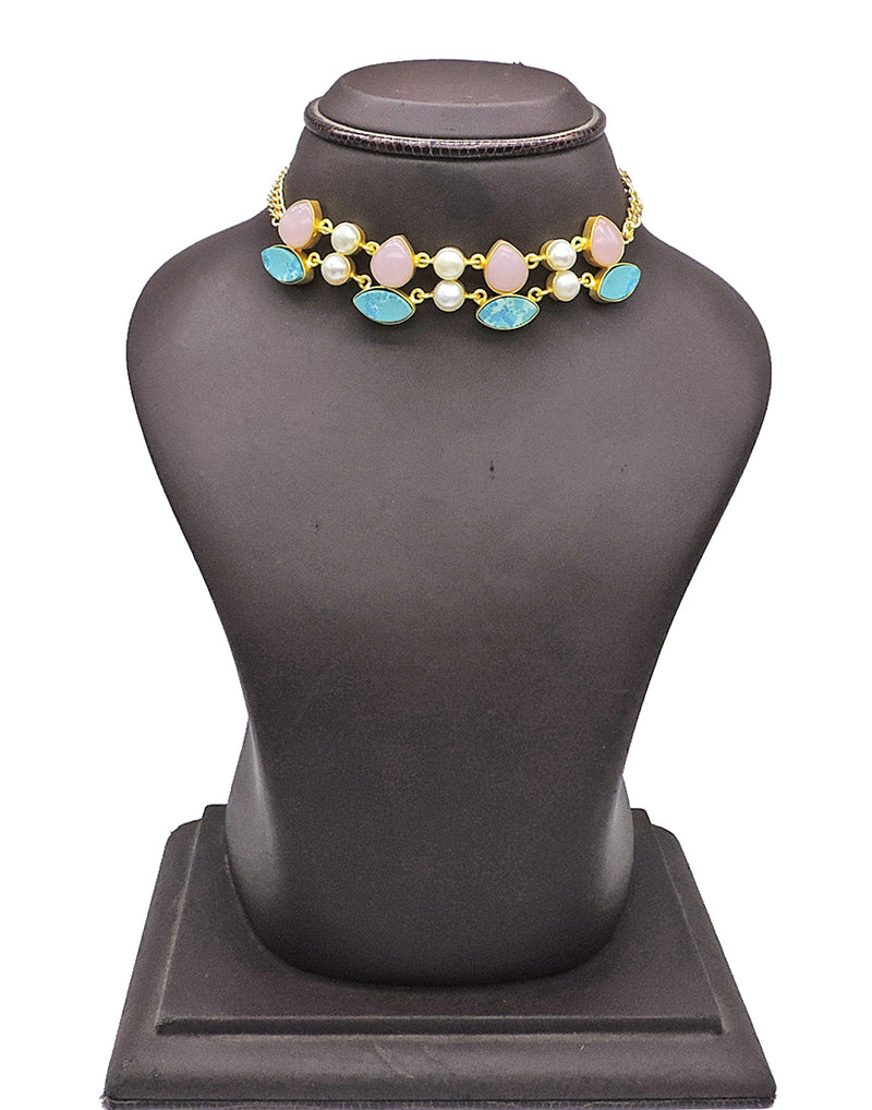 Blush & Blue Necklace - Statement Necklaces - Gold-Plated & Hypoallergenic Jewellery - Made in India - Dubai Jewellery - Dori