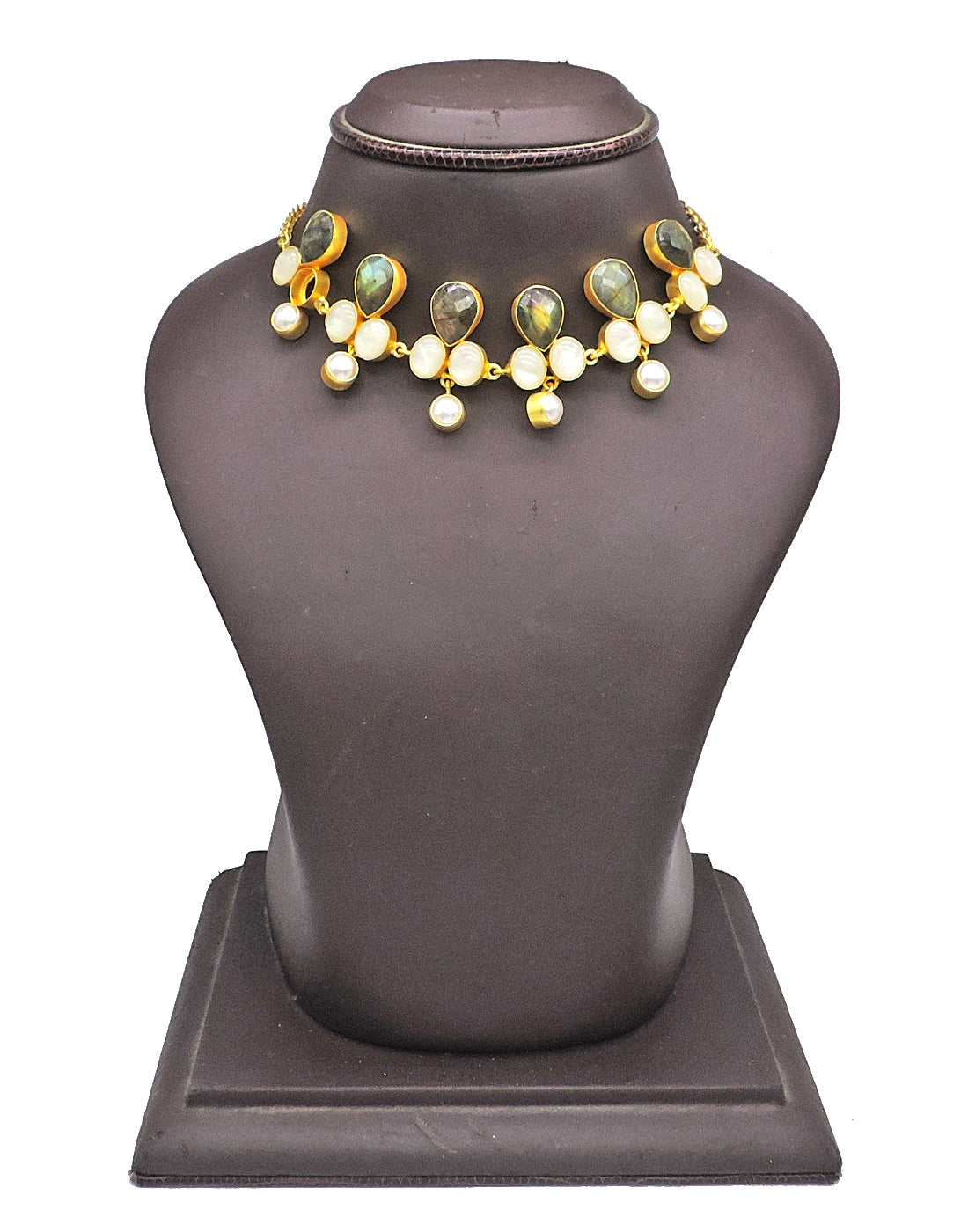 Labradorite & Shell Necklace - Statement Necklaces - Gold-Plated & Hypoallergenic Jewellery - Made in India - Dubai Jewellery - Dori