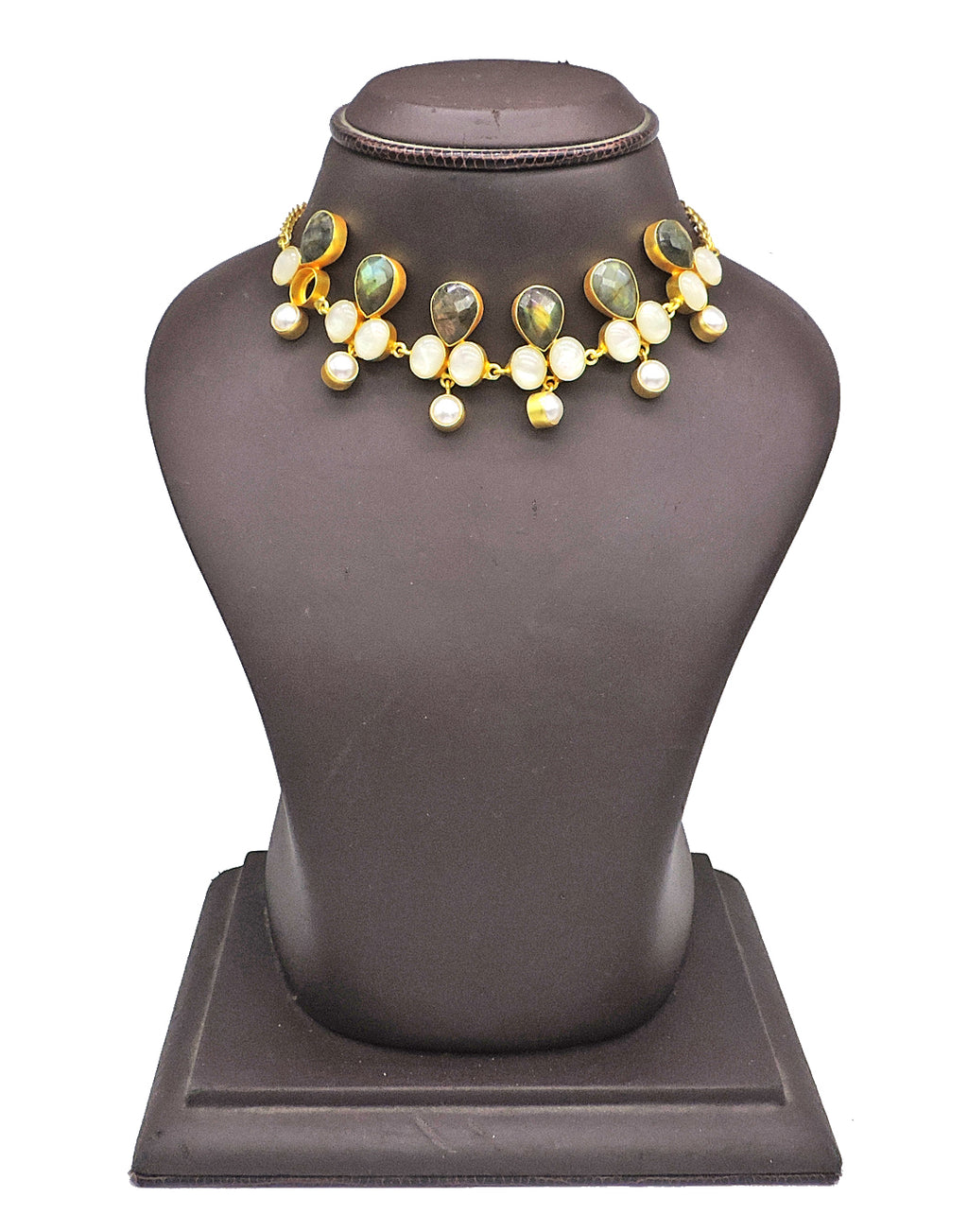 Labradorite & Shell Necklace - Statement Necklaces - Gold-Plated & Hypoallergenic Jewellery - Made in India - Dubai Jewellery - Dori