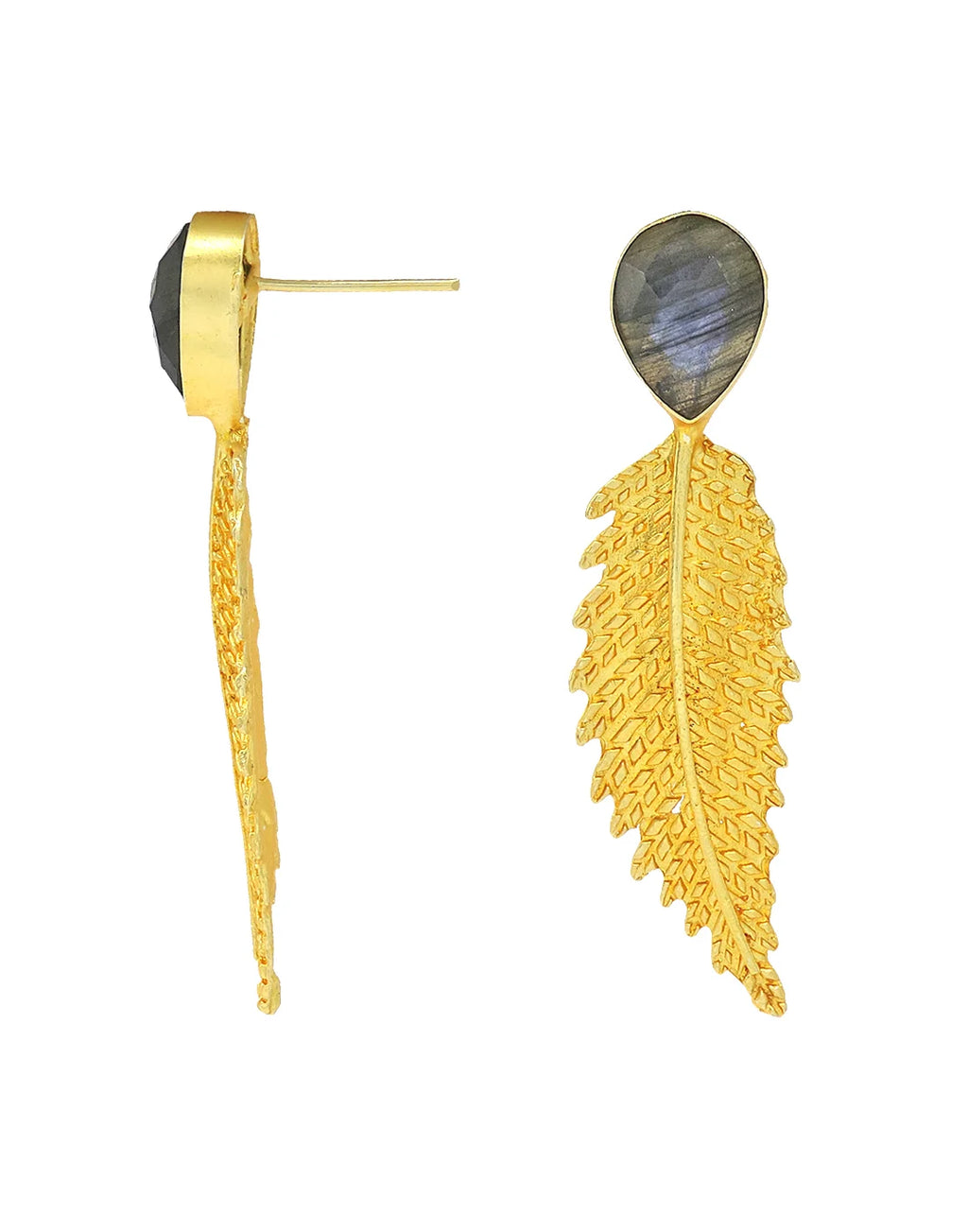 Labradorite Leaf Earrings- Handcrafted Jewellery from Dori