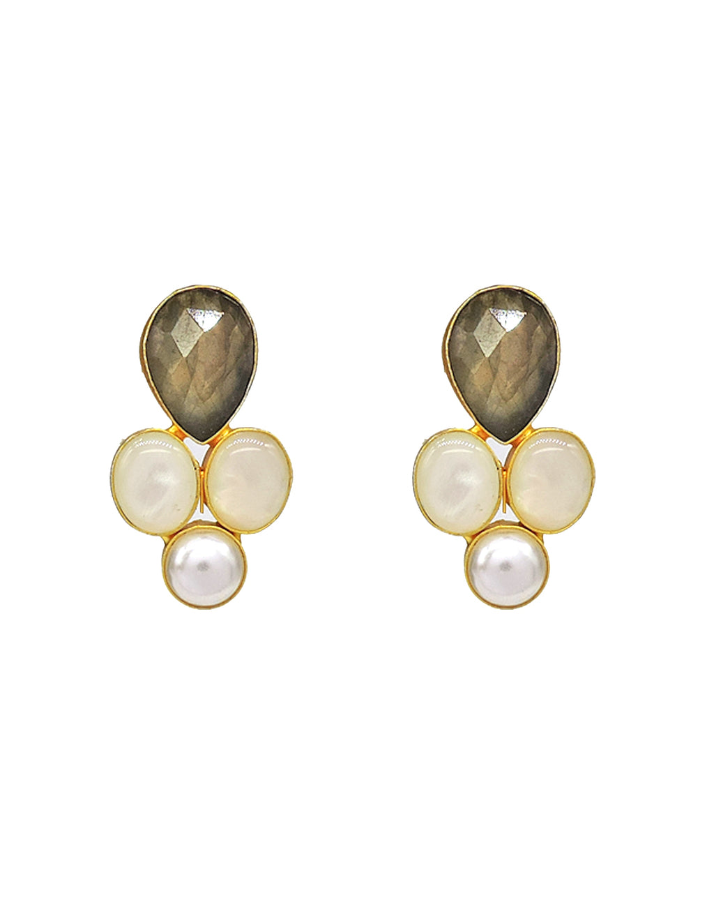 Labradorite & Shell Earrings - Statement Earrings - Gold-Plated & Hypoallergenic Jewellery - Made in India - Dubai Jewellery - Dori