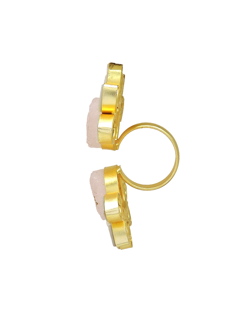 Twin Flora Ring (Rose Quartz) - Statement Rings - Gold-Plated & Hypoallergenic Jewellery - Made in India - Dubai Jewellery - Dori