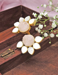 Twin Flora Ring (Rose Quartz) - Statement Rings - Gold-Plated & Hypoallergenic Jewellery - Made in India - Dubai Jewellery - Dori