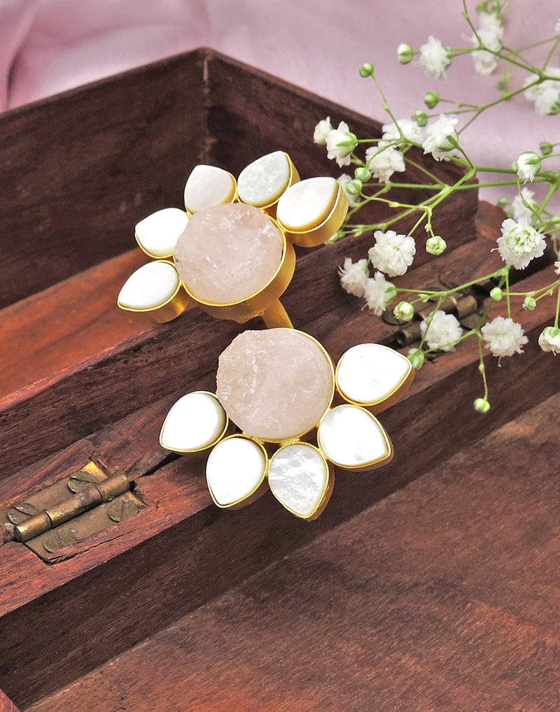 Twin Flora Ring (Rose Quartz) - Statement Rings - Gold-Plated & Hypoallergenic Jewellery - Made in India - Dubai Jewellery - Dori