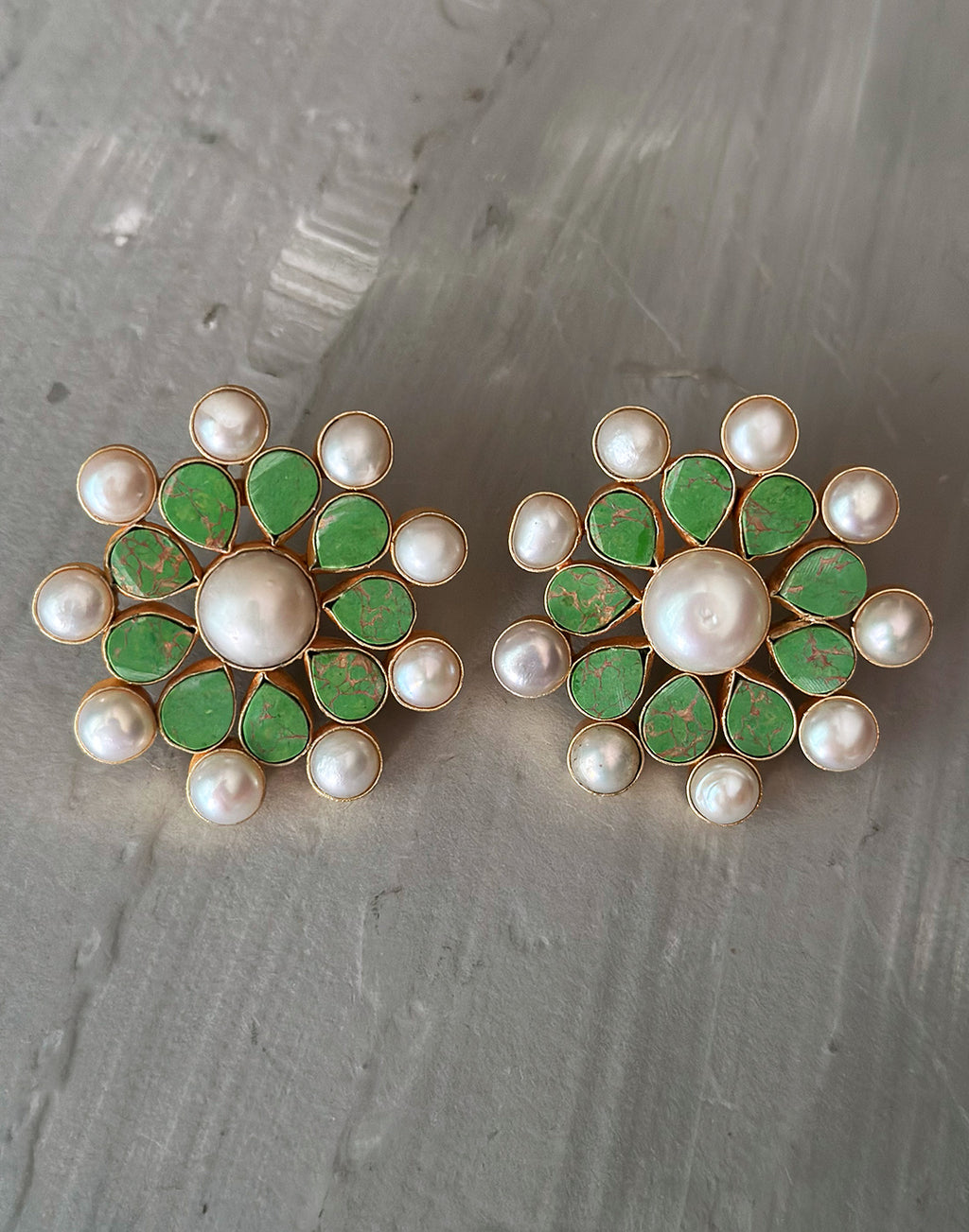 Green Bhatti Flower Earrings - Statement Earrings - Gold-Plated & Hypoallergenic Jewellery - Made in India - Dubai Jewellery - Dori