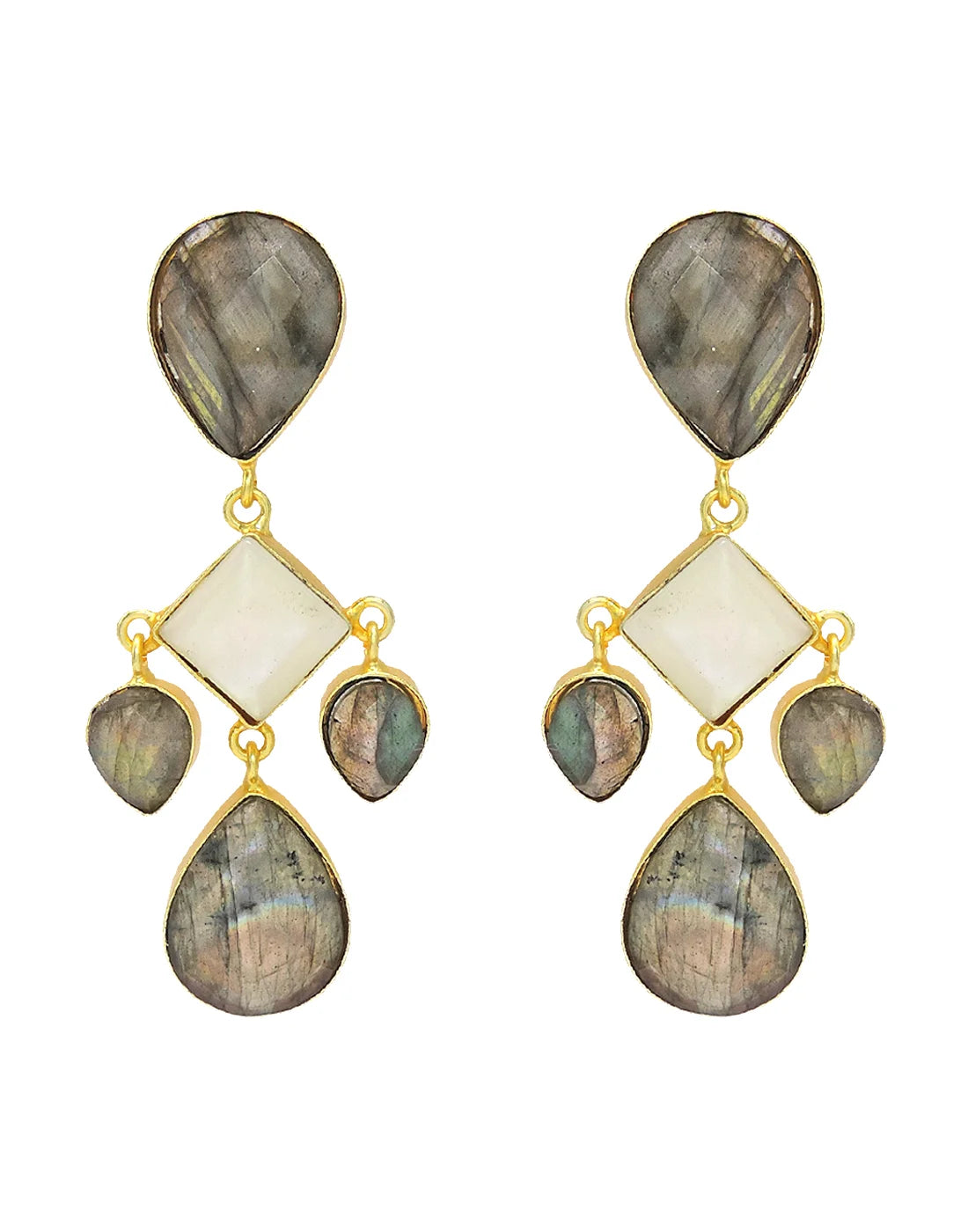 Labradorite & Pearl Statement Drop Earrings- Handcrafted Jewellery from Dori