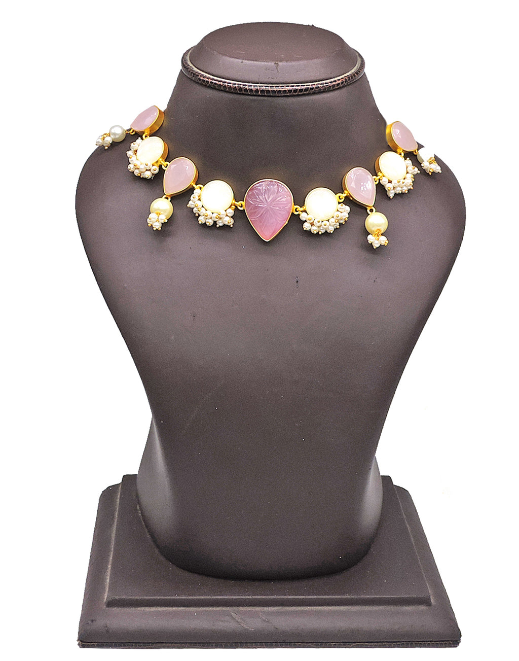 Quartz & Monalisa Necklace - Statement Necklaces - Gold-Plated & Hypoallergenic Jewellery - Made in India - Dubai Jewellery - Dori