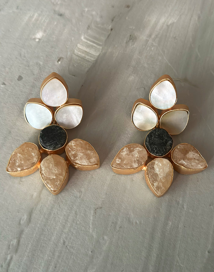 Tricolour Flower Earrings - Statement Earrings - Gold-Plated & Hypoallergenic Jewellery - Made in India - Dubai Jewellery - Dori