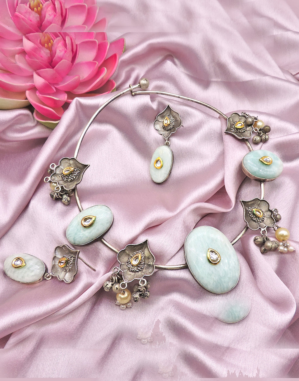 Silver Flower Earrings - Statement Earrings - Gold-Plated & Hypoallergenic Jewellery - Made in India - Dubai Jewellery - Dori