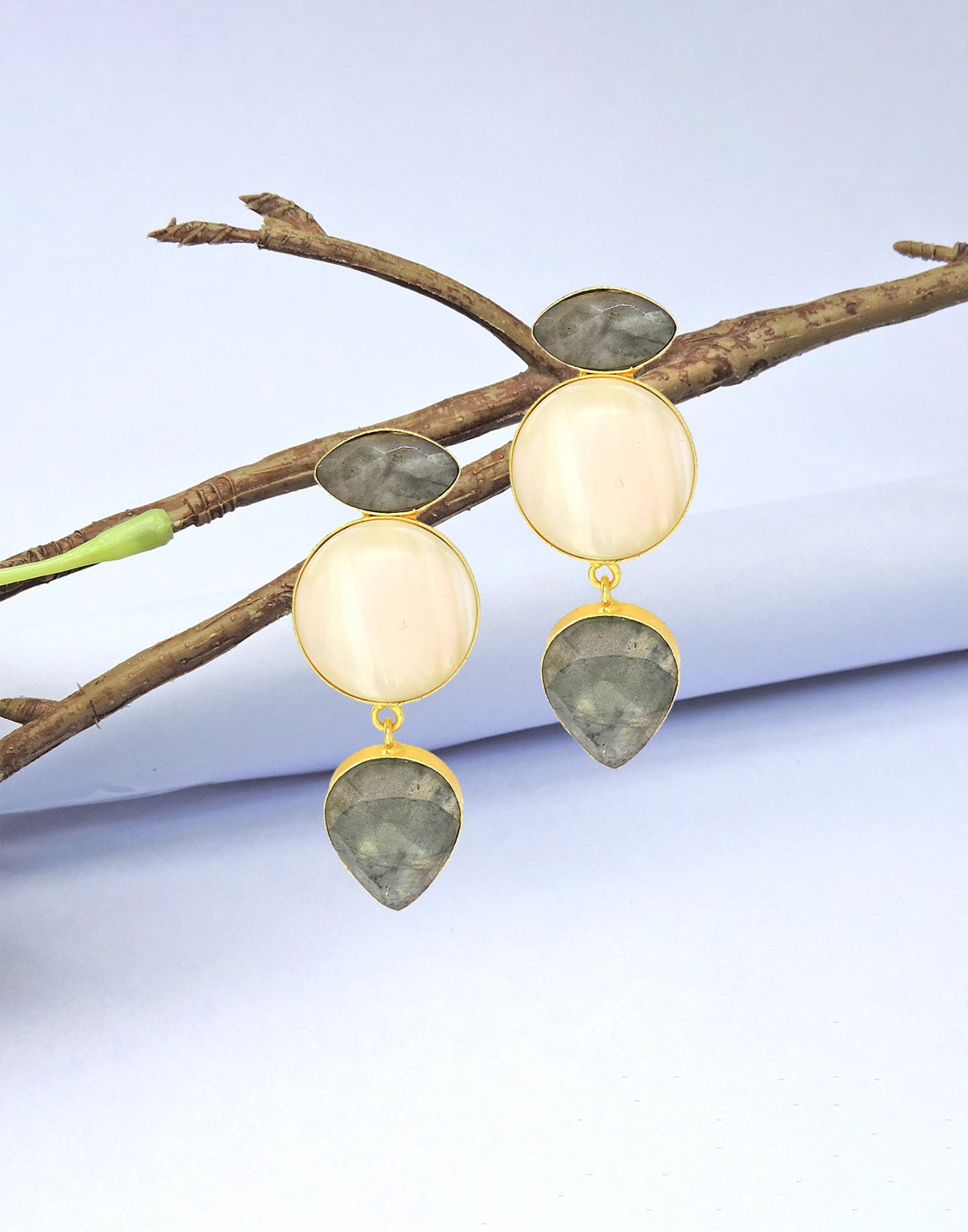 Labradorite & MOP Drop Earrings- Handcrafted Jewellery from Dori