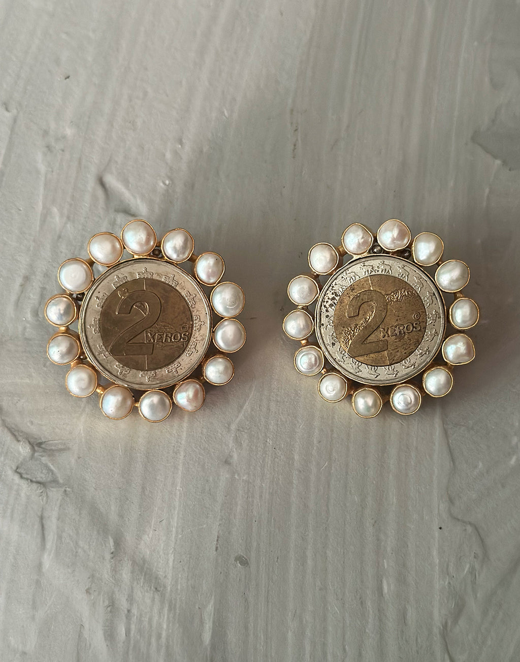 Pearl Frame Coin Earrings - Statement Earrings - Gold-Plated & Hypoallergenic Jewellery - Made in India - Dubai Jewellery - Dori