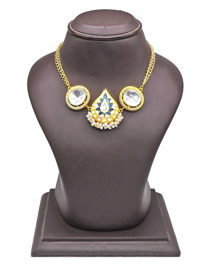 Teardrop Kundan Necklace - Statement Necklaces - Gold-Plated & Hypoallergenic Jewellery - Made in India - Dubai Jewellery - Dori