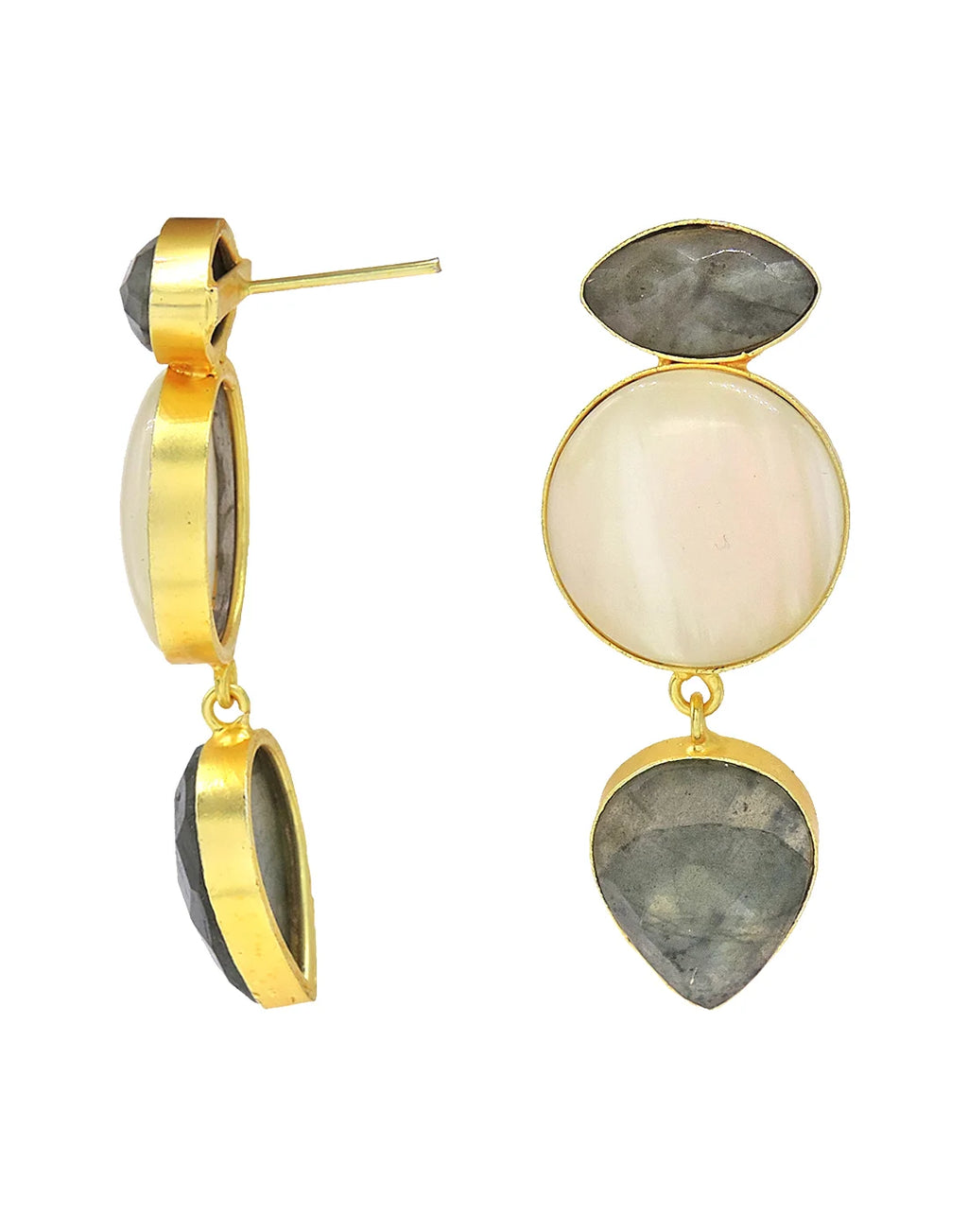 Labradorite & MOP Drop Earrings- Handcrafted Jewellery from Dori