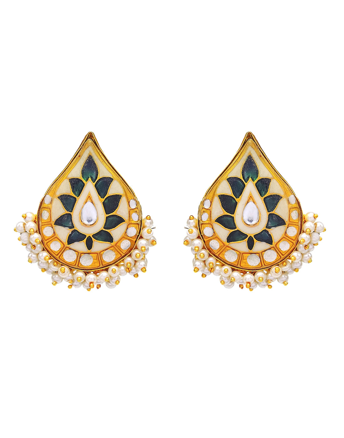 Kundan Teardrop Earrings - Statement Earrings - Gold-Plated & Hypoallergenic Jewellery - Made in India - Dubai Jewellery - Dori