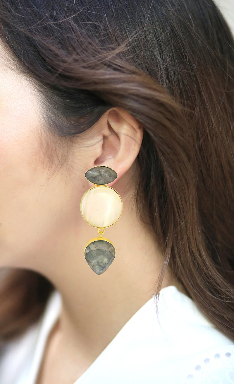 Labradorite & MOP Drop Earrings- Handcrafted Jewellery from Dori