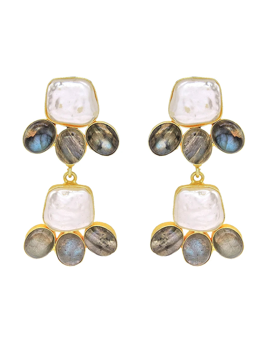 Labaradorite & Pearl Statement Earrings- Handcrafted Jewellery from Dori