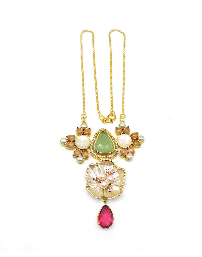 Crystal & Monalisa Necklace - Statement Necklaces - Gold-Plated & Hypoallergenic Jewellery - Made in India - Dubai Jewellery - Dori