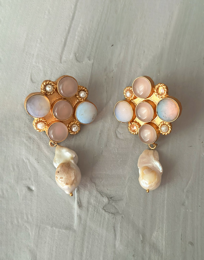 Monalisa & Baroque Pearl Danglers - Statement Earrings - Gold-Plated & Hypoallergenic Jewellery - Made in India - Dubai Jewellery - Dori