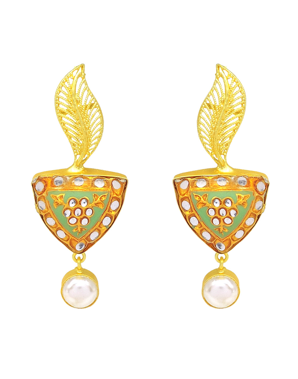 Kundan Triangle Earrings - Statement Earrings - Gold-Plated & Hypoallergenic Jewellery - Made in India - Dubai Jewellery - Dori