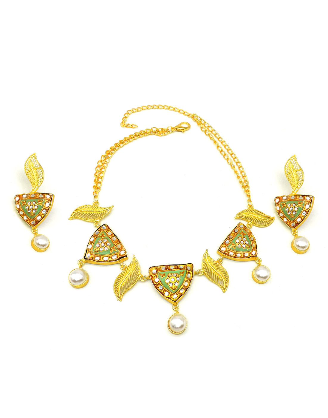 Kundan Triangle Necklace - Statement Necklaces - Gold-Plated & Hypoallergenic Jewellery - Made in India - Dubai Jewellery - Dori