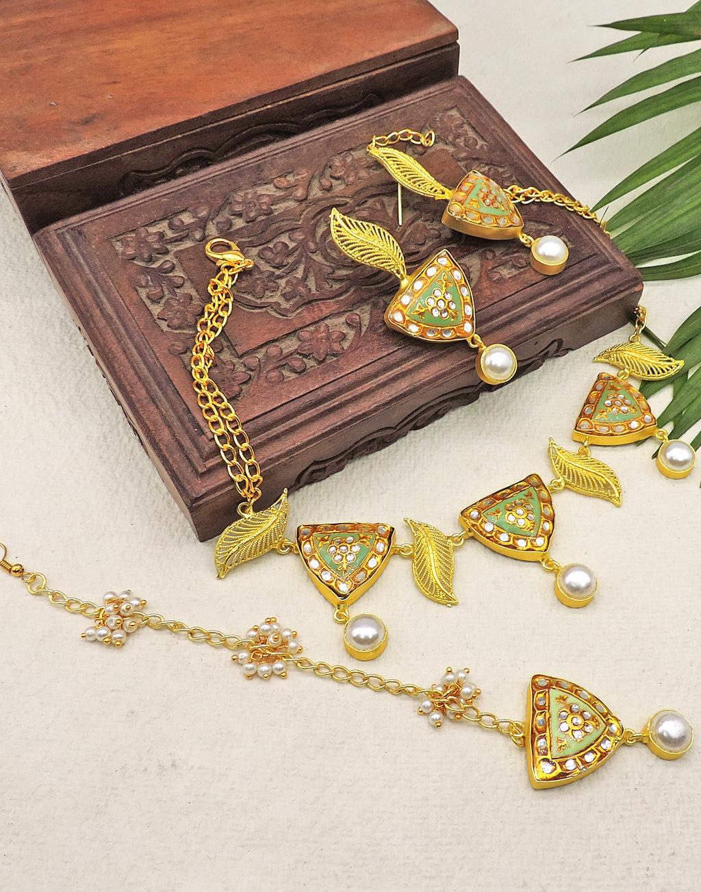 Kundan Triangle Earrings - Statement Earrings - Gold-Plated & Hypoallergenic Jewellery - Made in India - Dubai Jewellery - Dori